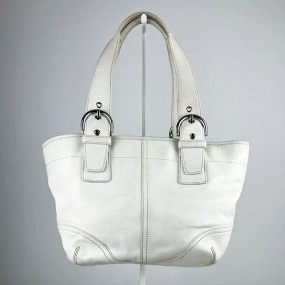 Vintage Coach Y2K White Leather Buckle Zipper Shoulder Bag 9544 - Picture 1 of 16